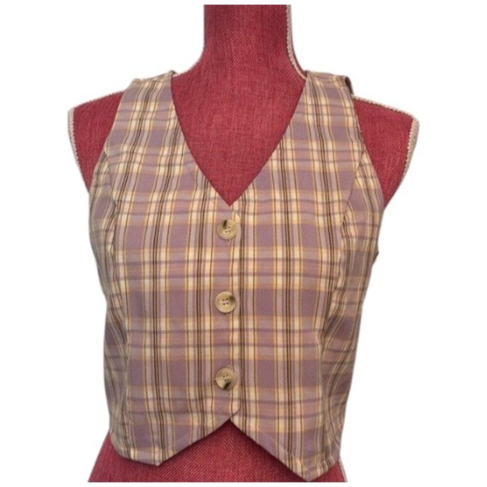 Elodie Plaid Purple Button-Up Cropped Vest – Size S
